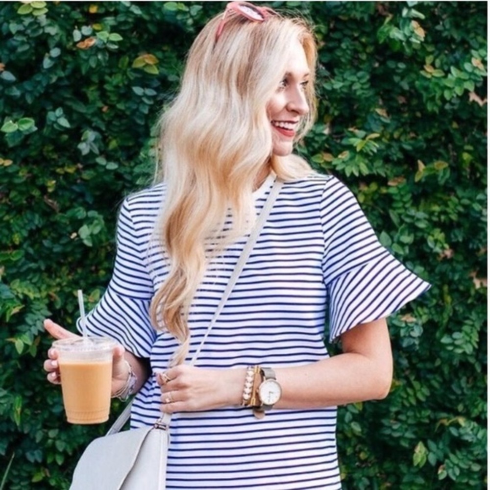 Draper James Striped heavy tee with flounce sleeves XL